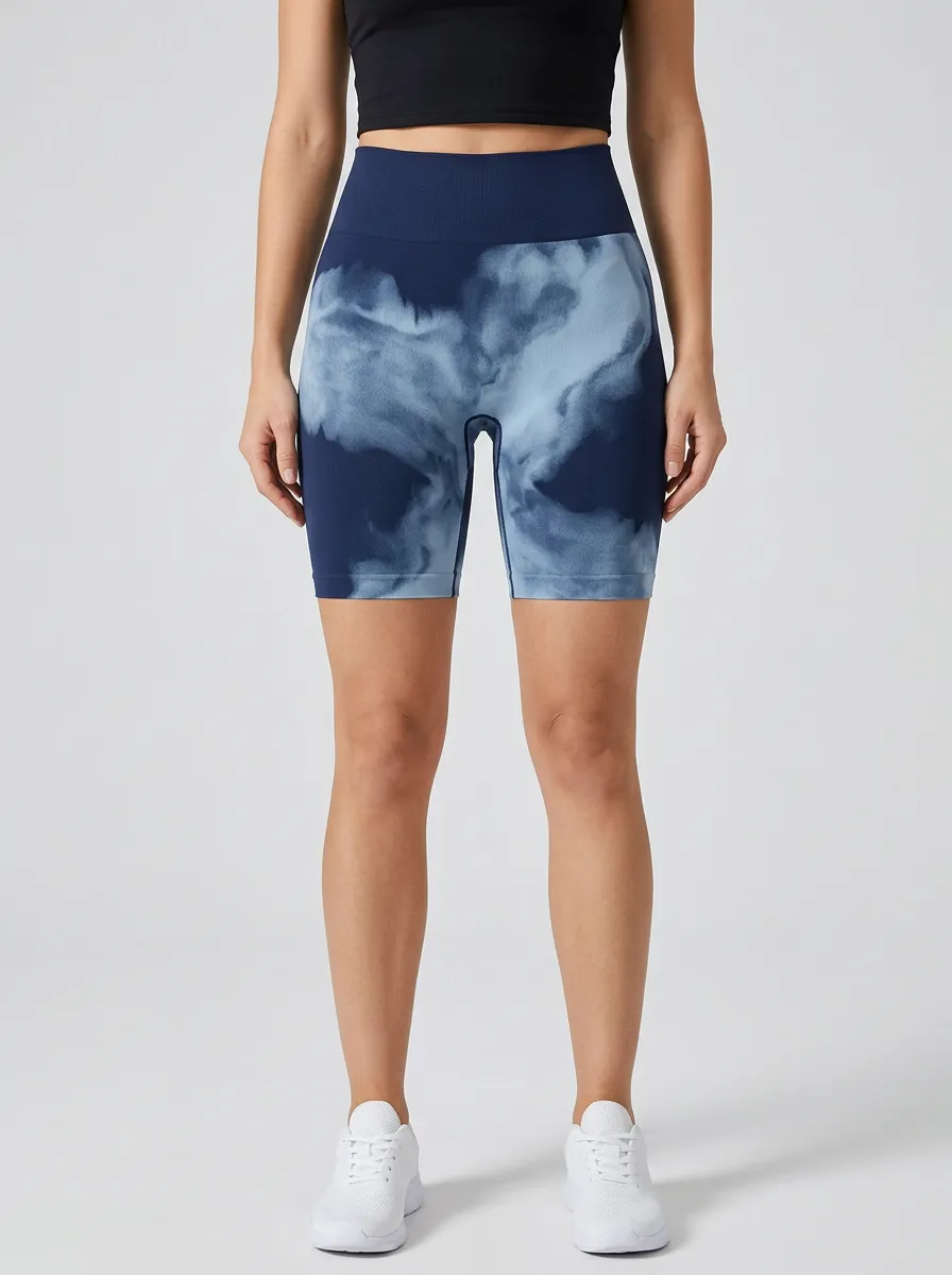 Women's Tie-Dye Abstract-Print High-Rise Biker Shorts