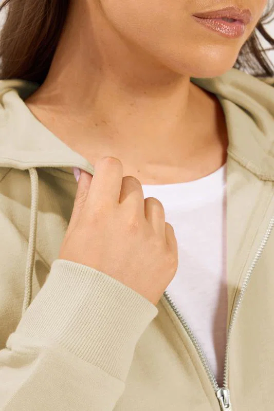 Natural Brown Zip Through Raglan Hoodie detail 3