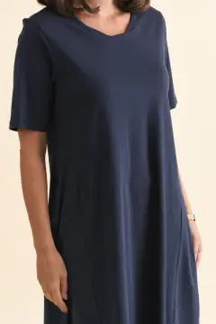 Above-Knee Cotton Pocket Round-Neck Short-Sleeve Draped High-Low-Hem T-Shirt Dress