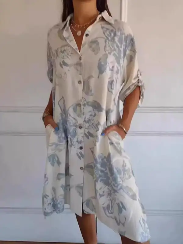 Floral Printed Button Front Shirt Dress
