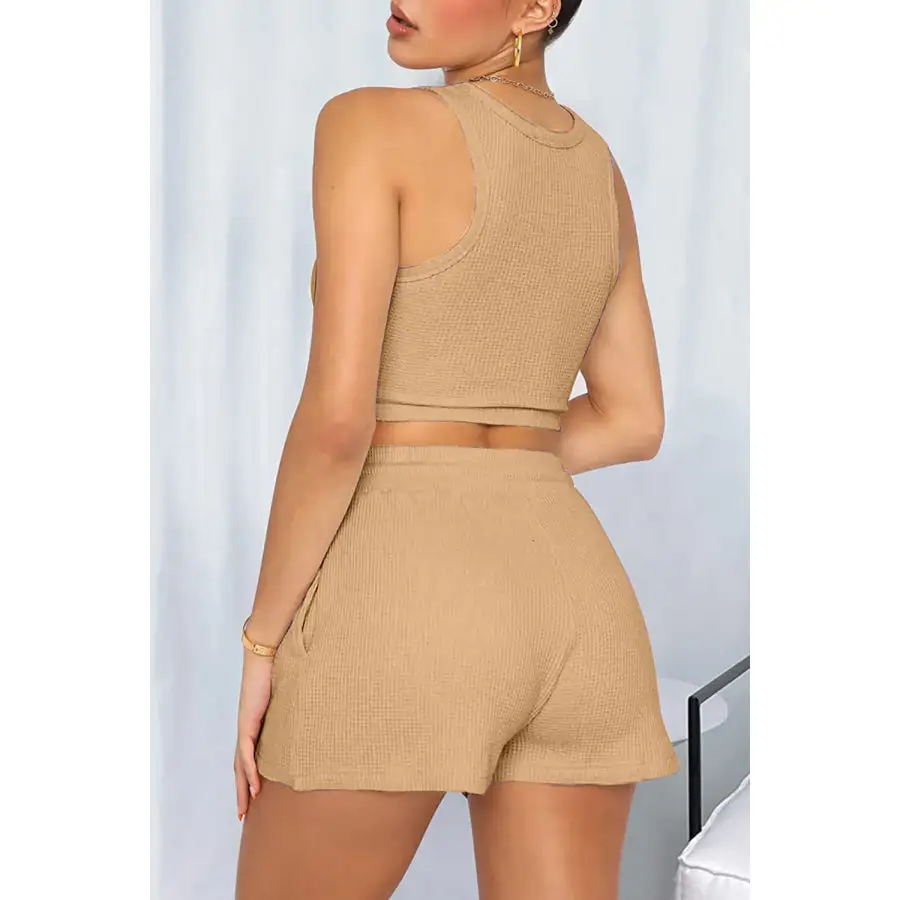Relaxed Round Neck Top and Drawstring Shorts Set