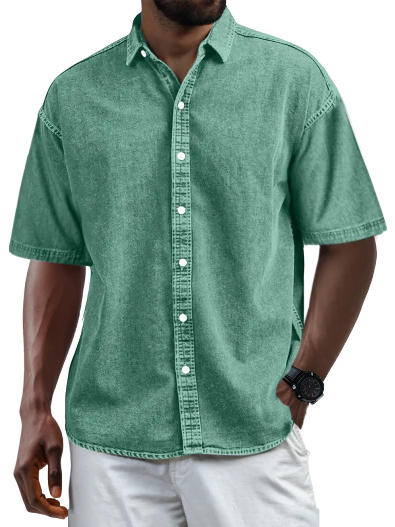 Short Sleeve Camp Collar Button Front Shirt