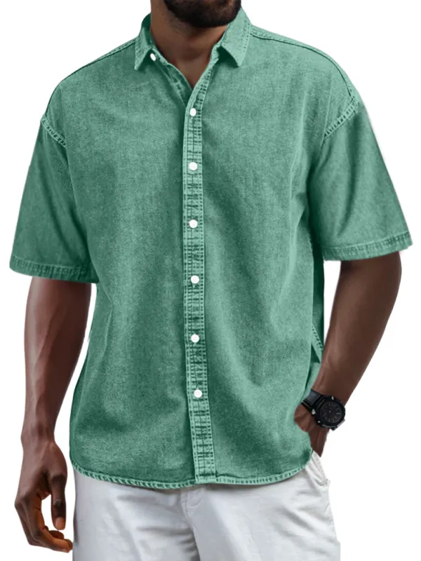 Short Sleeve Camp Collar Button Front Shirt