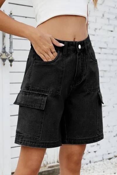 High Rise Shorts Cargo Pocket Denim Pants