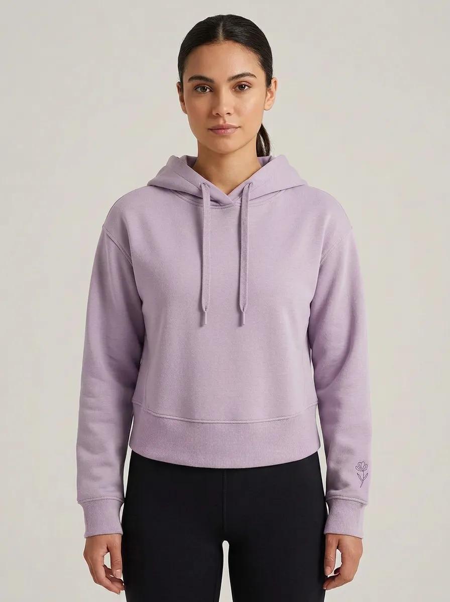 Women's Sage Green Minimalist Flower Embroidered Hoodie