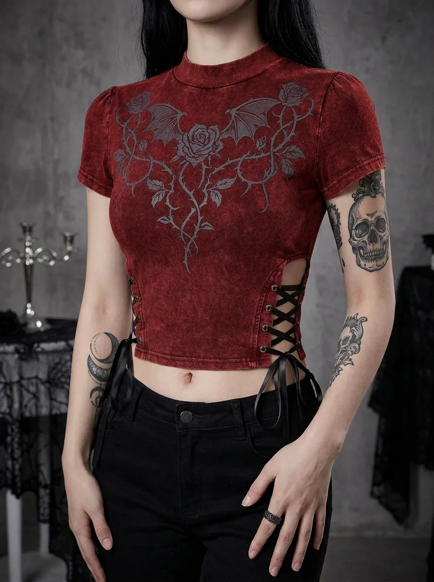 Victorian-Inspired Bat Rose Wing Victorian Look Women's Gothic T-Shirt