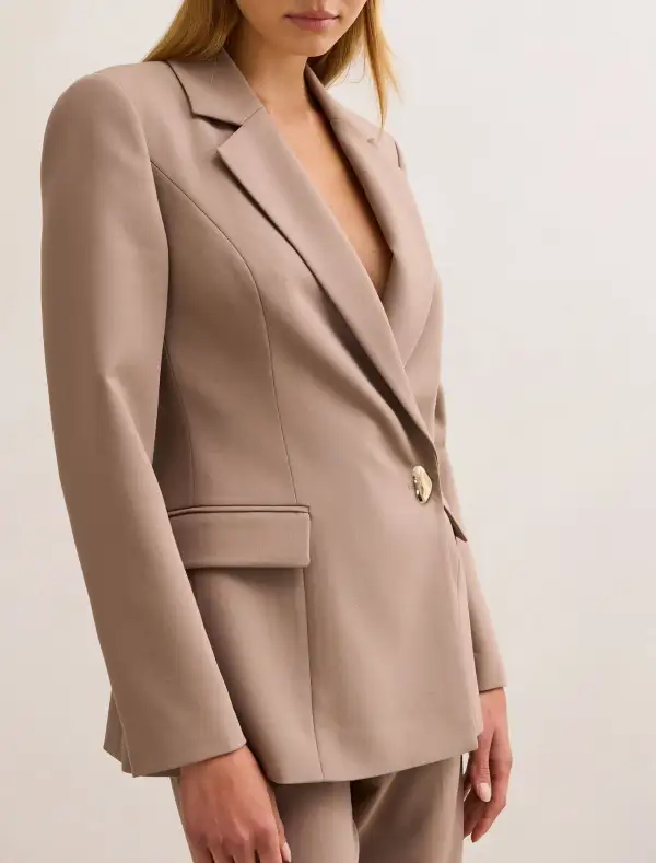 Soft Taupe Single-Button Asymmetrical Tailored Blazer