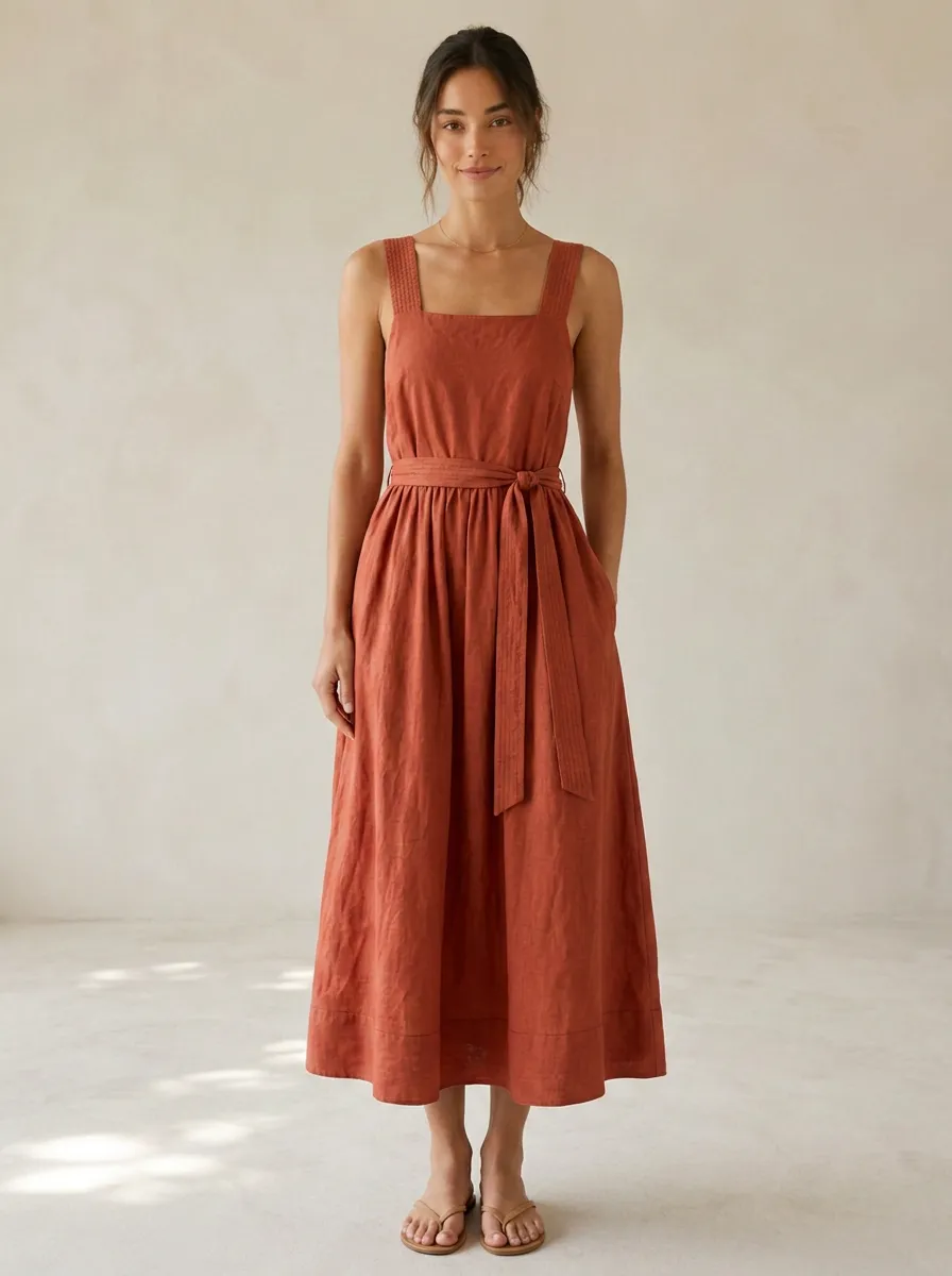 Women's Fresh Casual Linen Midi Backless Dress