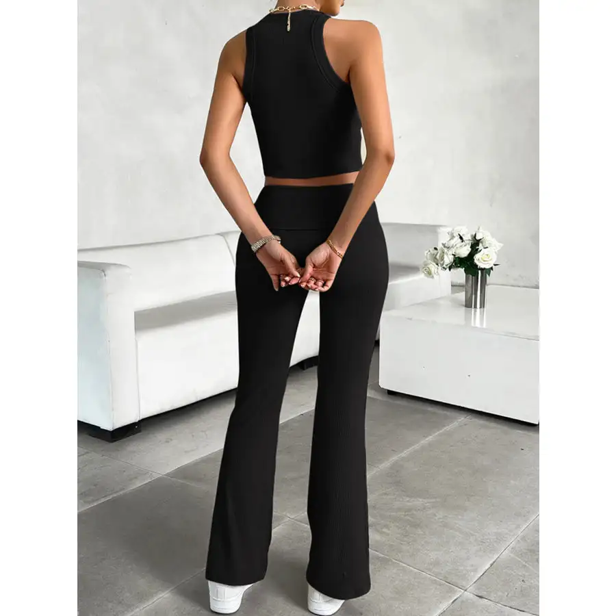Ribbed Round Neck Tank and Pants Set