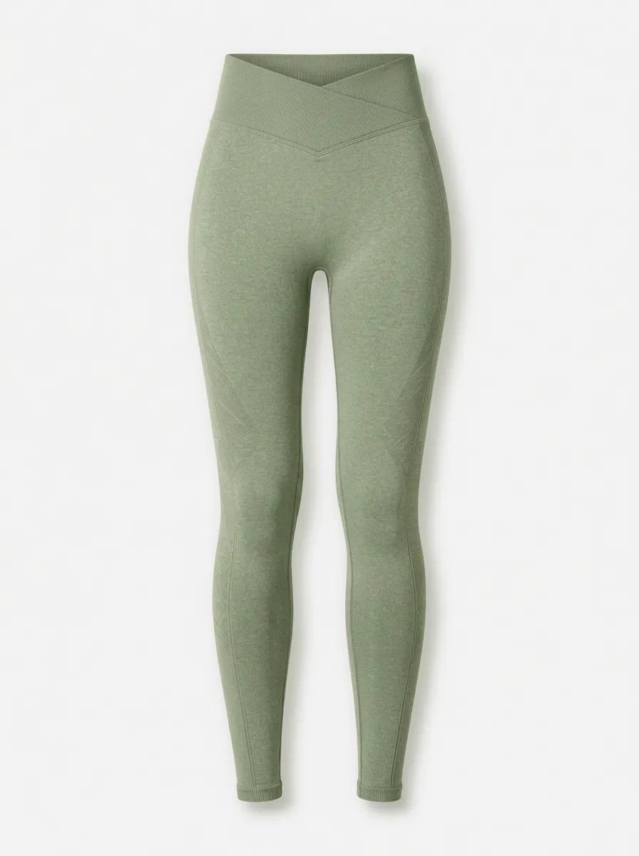 Women's Yoga Fitness Sage Green V-Waist Seamless Leggings