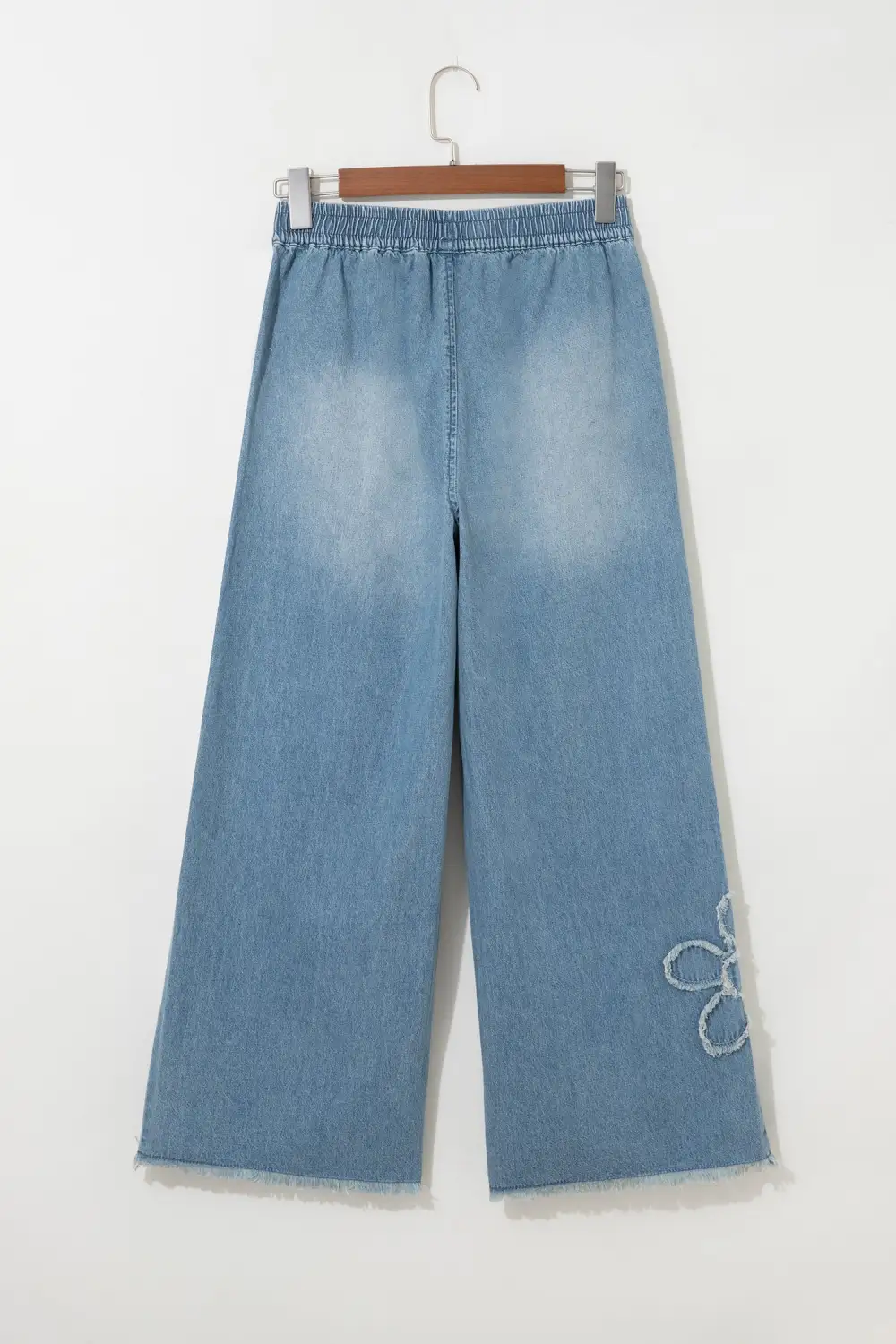 Women's Frayed Floral Patch Wide Leg Raw Hem Wide Leg Jeans