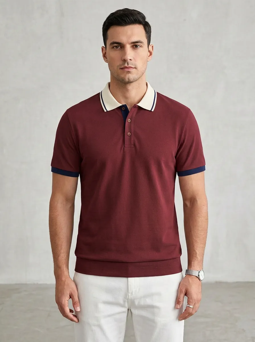 Men's Casual Business Grey Contrast Collar Polo Shirt