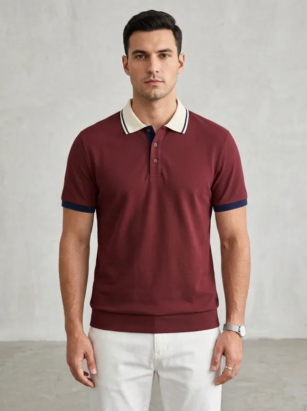 Men's Casual Business Grey Contrast Collar Polo Shirt