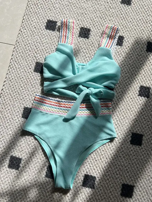 Rainbow Ribbon Series High Waisted Bikini Swim Set