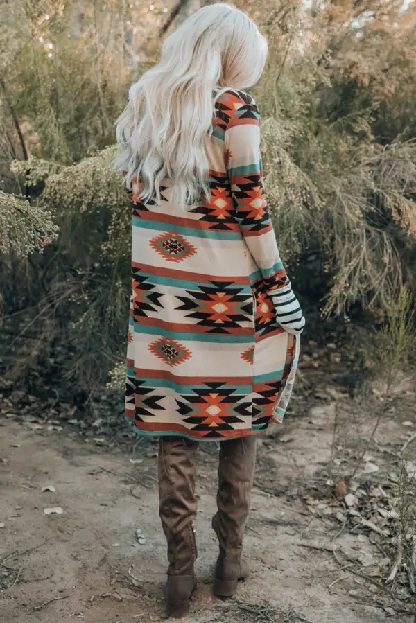 Open Front Longline Geometric Cardigan