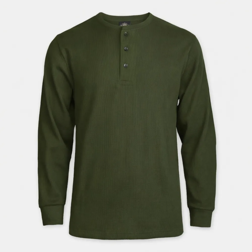 Men's Long-Sleeve Cotton Waffle-Knit Thermal Henley Shirt