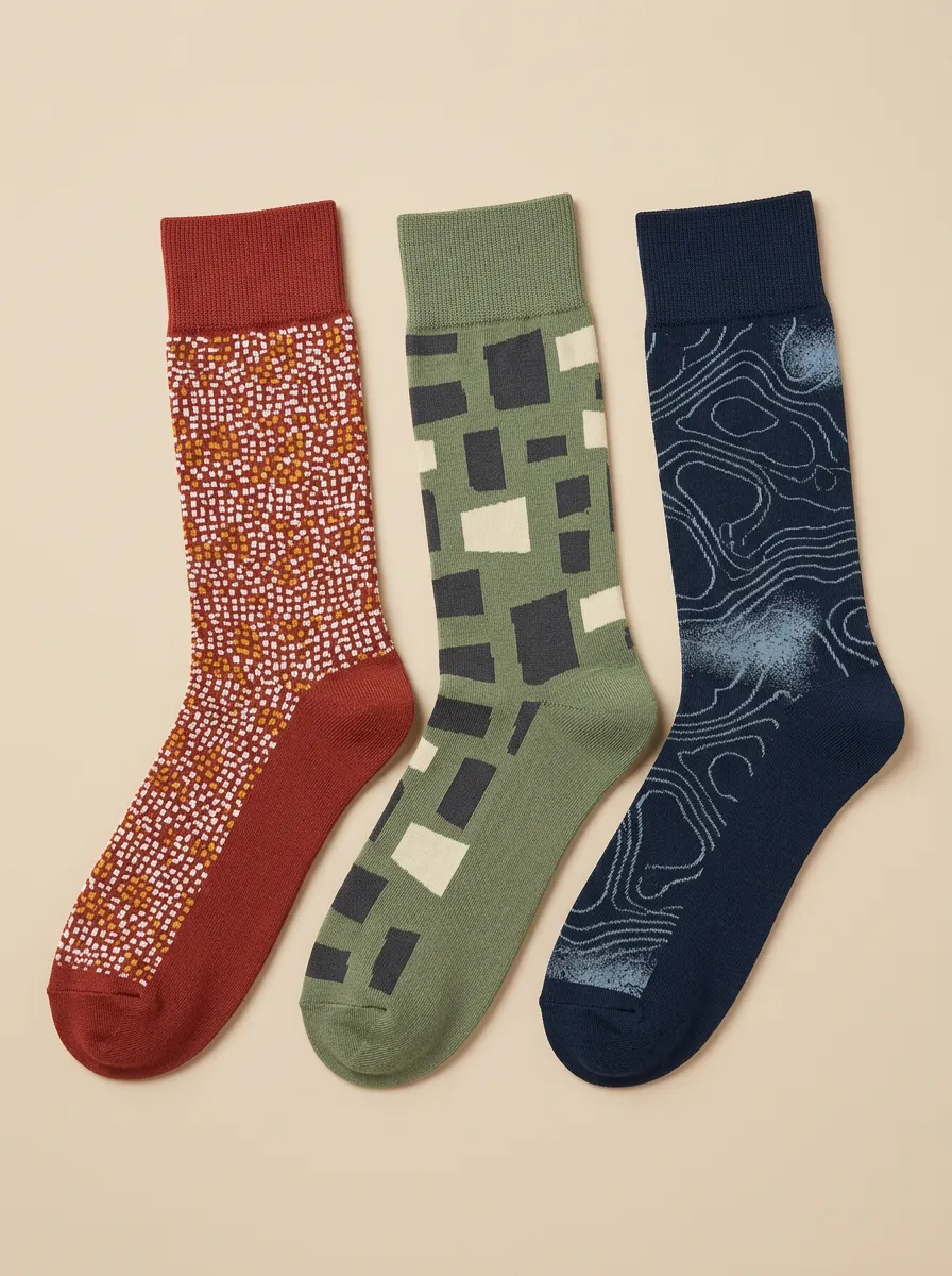 Men's Topographic Lines Dotted Lines Crew Sock Trio