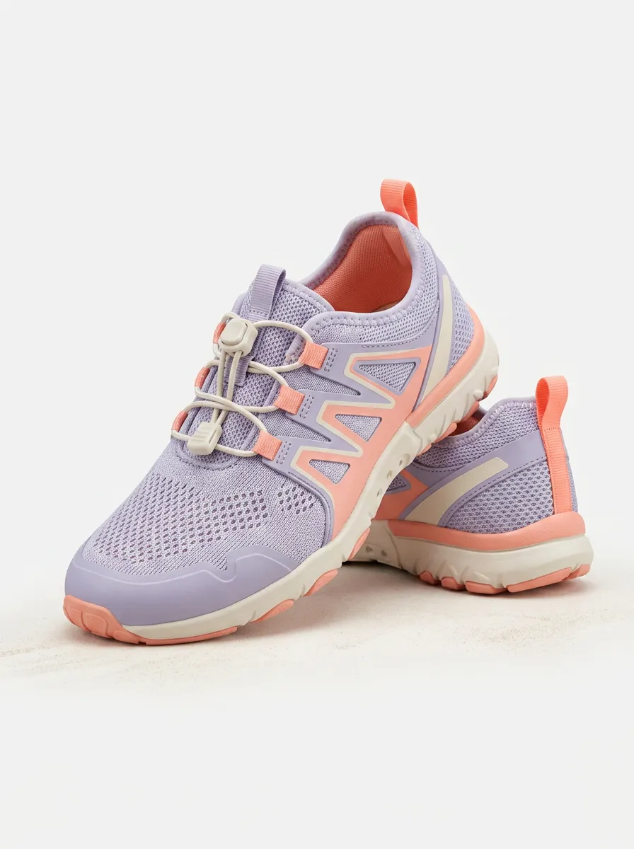 Women's Lavender Peach Mesh Lightweight Printed Sneakers