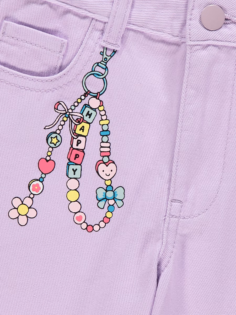 Purple Charm Print Denim Shorts detail 1