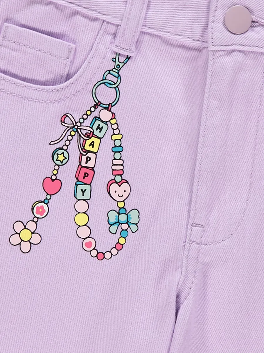 Purple Charm Print Denim Shorts