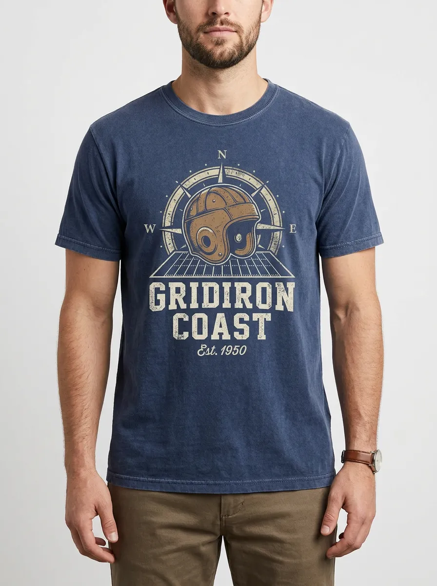 Men's Football Fan Vintage Helmet Compass Graphic T-shirt