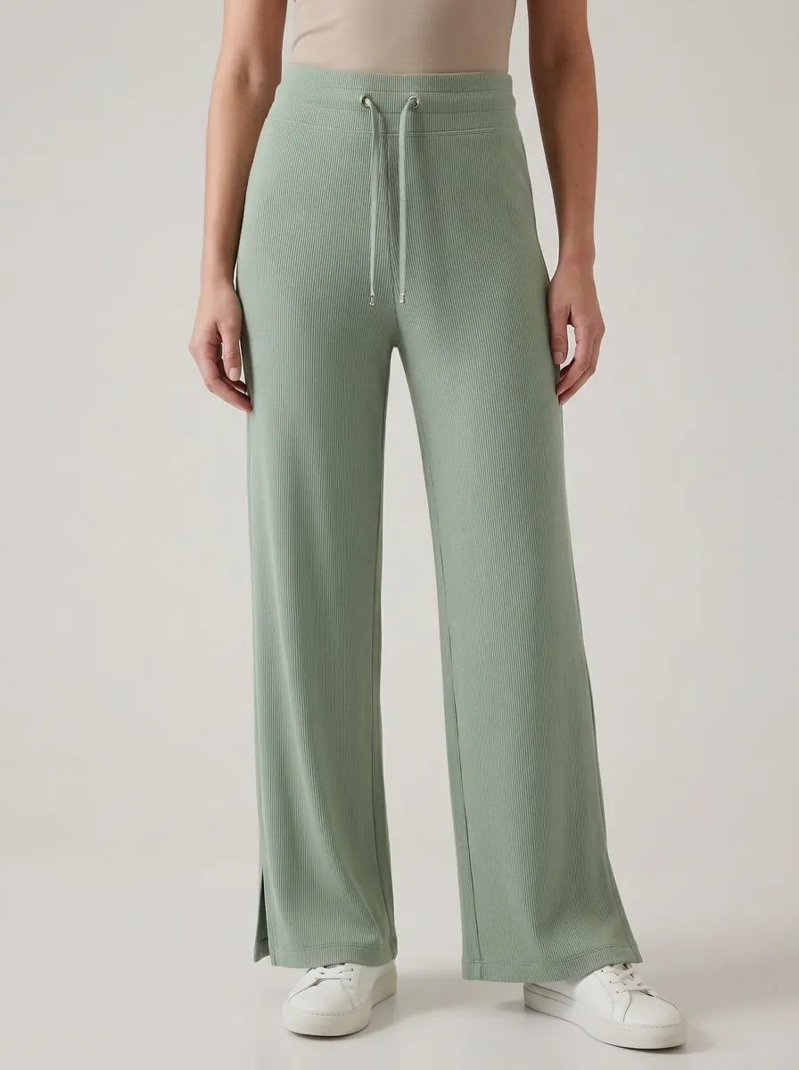 Women's Wide-Leg Ribbed Drawstring Sport Pants