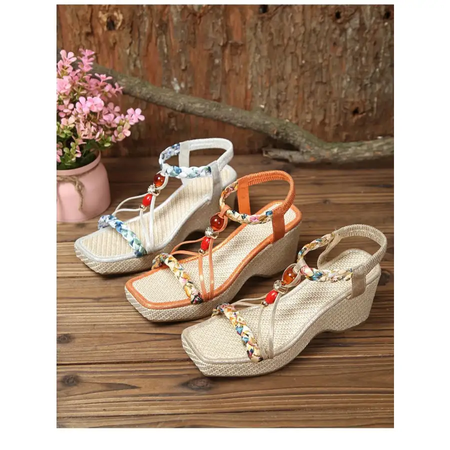 Bohemian Beaded Wedge Sandals