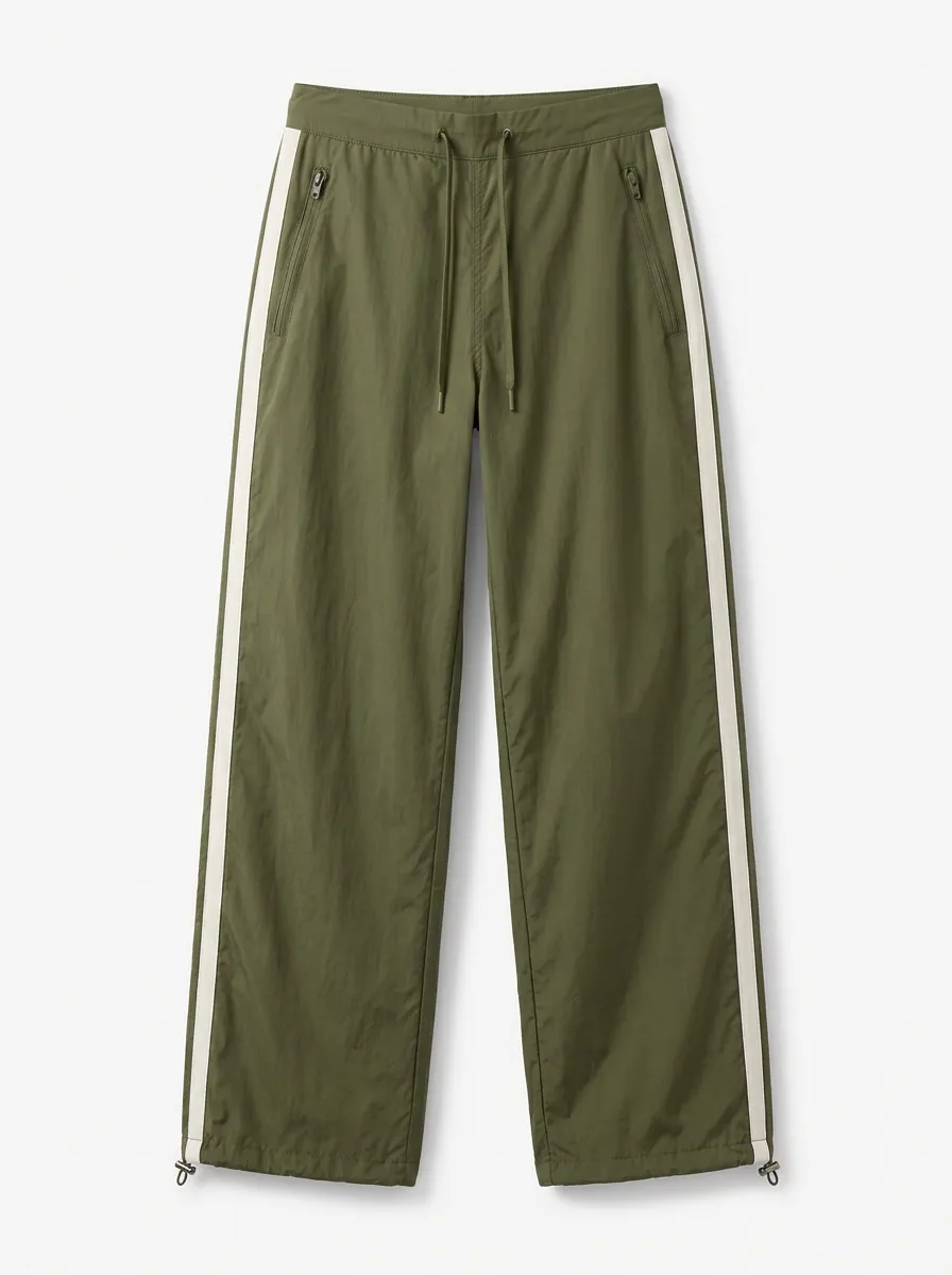 Women's Athletic Olive Green Side Stripe Drawstring Jogger Pants