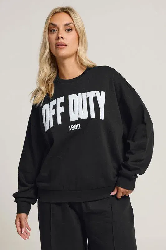 Black 'Off Duty' Slogan Sweatshirt