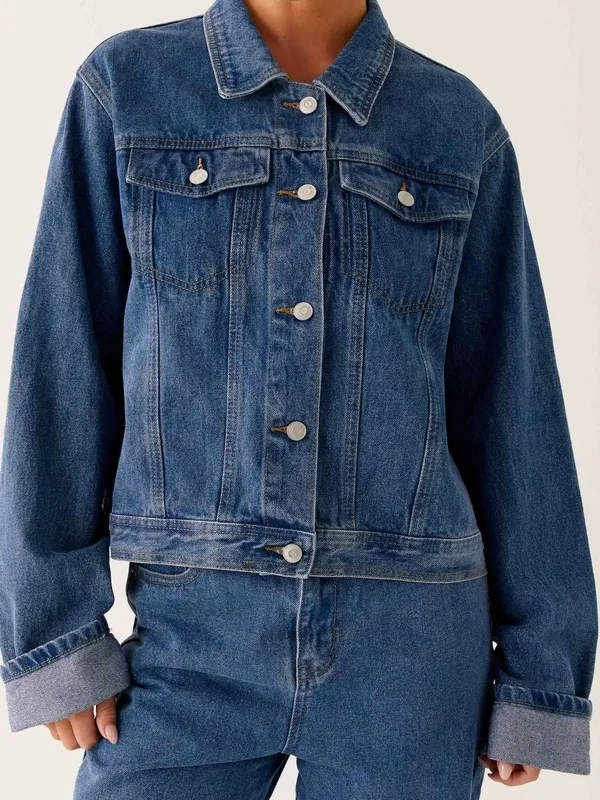 Button-Down Cropped Oversized Denim Jacket