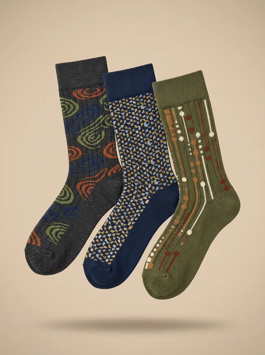 Men's Dot Pattern Abstract Motifs Crew Sock Trio