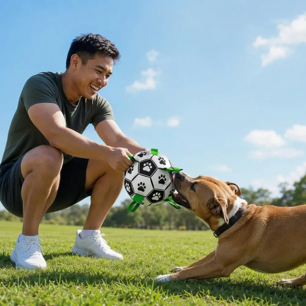 Interactive Dog Soccer Ball Durable Tug Chew Toy with Pump