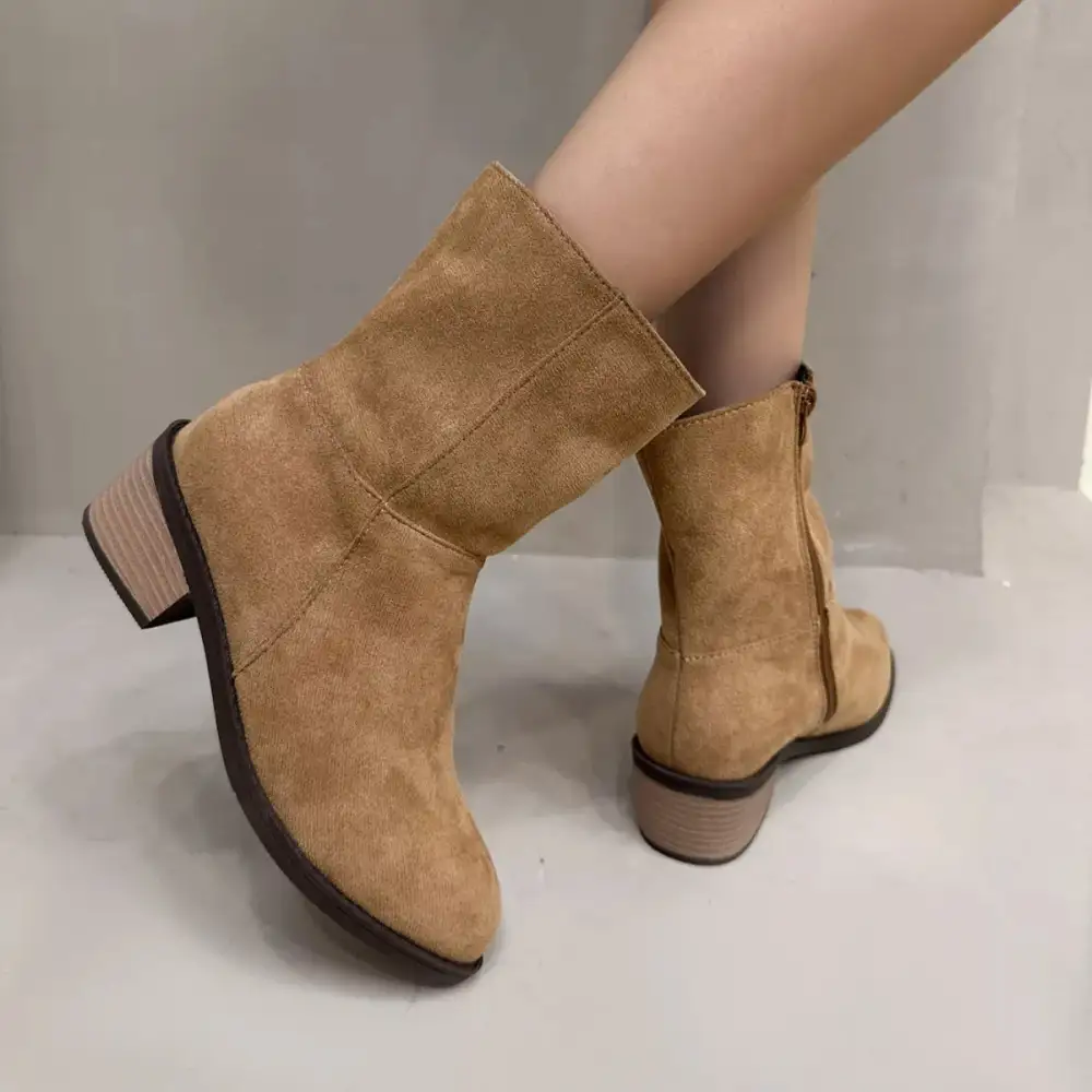 Round Toe Block Heel Ankle Boots