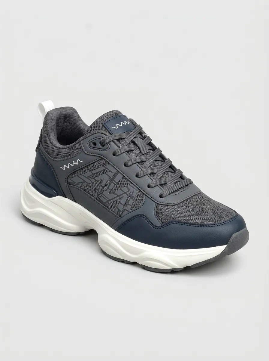 Men's Dark Grey Pattern Grey Navy Athletic Sneakers
