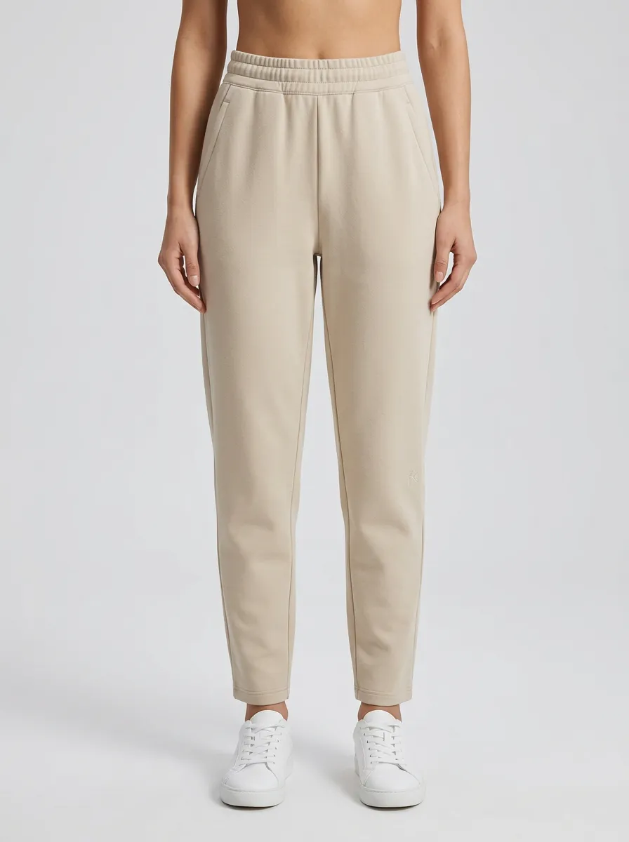 Women's Minimalist Beige Solid Color Casual Jogger Pants
