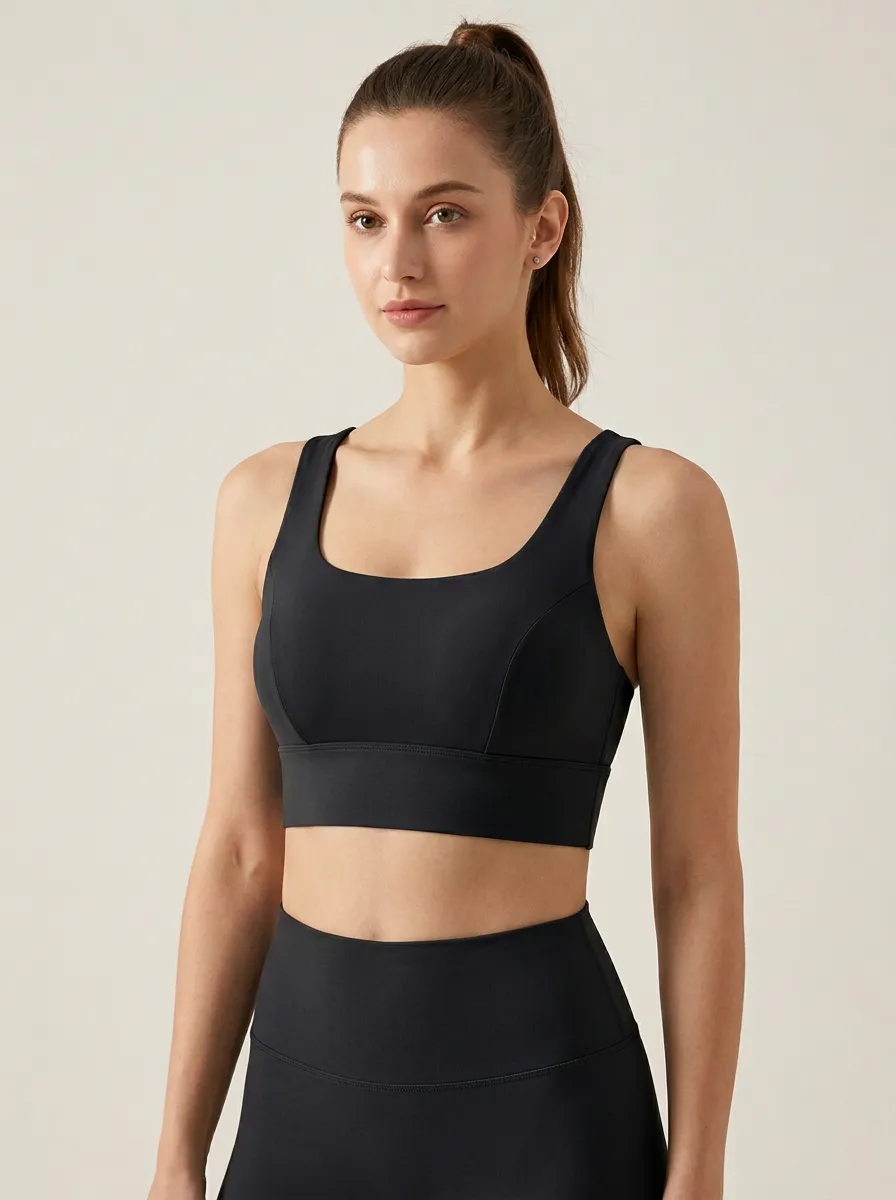 Women's Scoop-Neck Chest-Contour Chest-Seam Wide-Strap Wide-Band Sports Bra