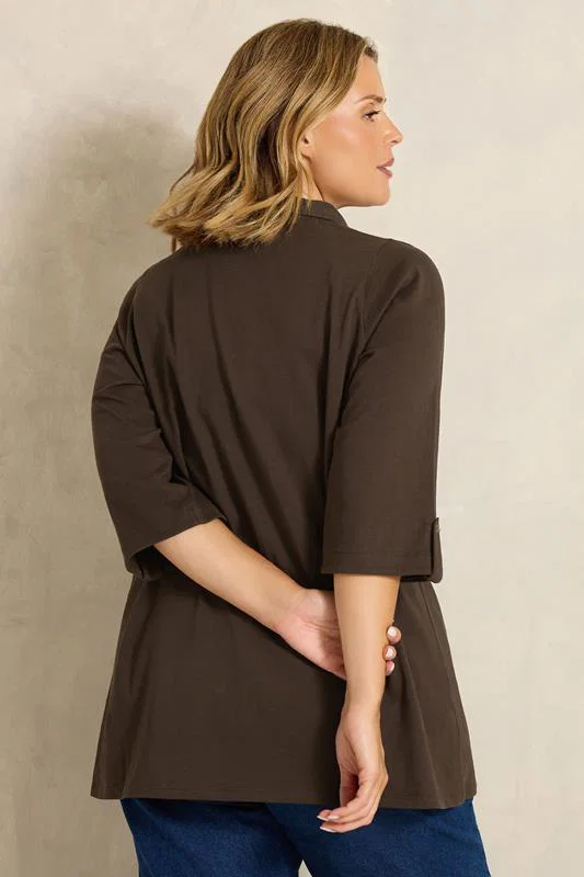 Chocolate Brown Pintuck Henley Top detail 2