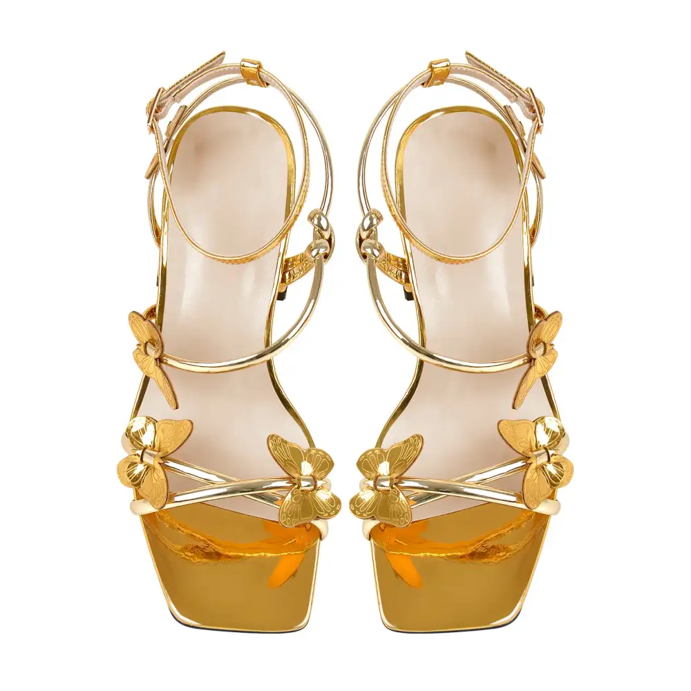 Ankle Strap Butterfly Decor Mid Chunky Heel Sandals