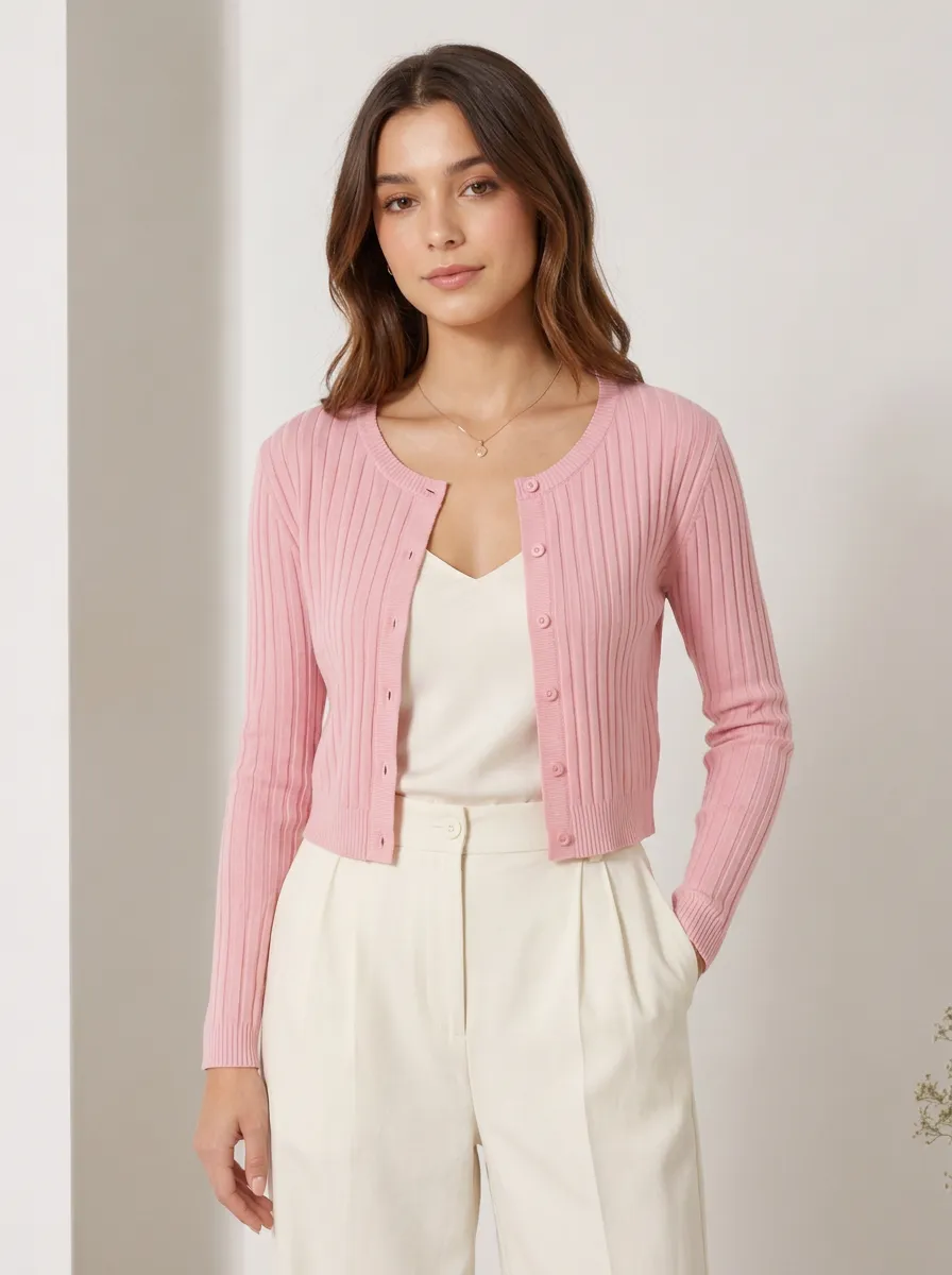 Women's Soft Ribbed Button-Down Cardigan Button-Front