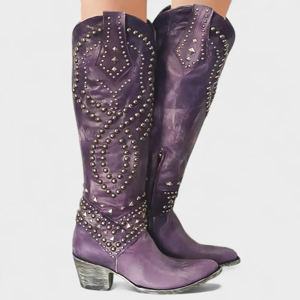 Leather Western Knee High Knee High Boots