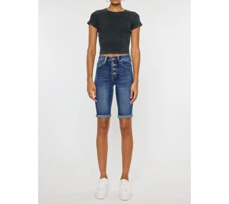 Plus Size Cat's Whiskers Button-Fly Denim Shorts