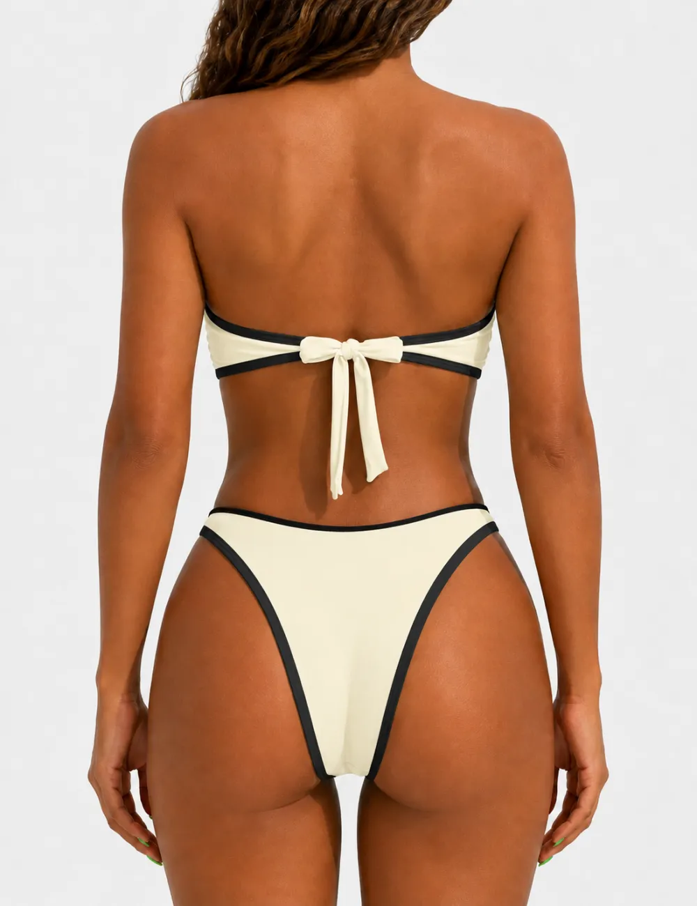 Contrast Trim Metal Ring Bandeau Two Piece Bikini Set