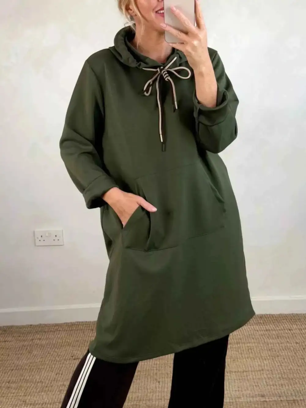 Plus Size Casual Drawstring Hooded Sweatshirt Dress
