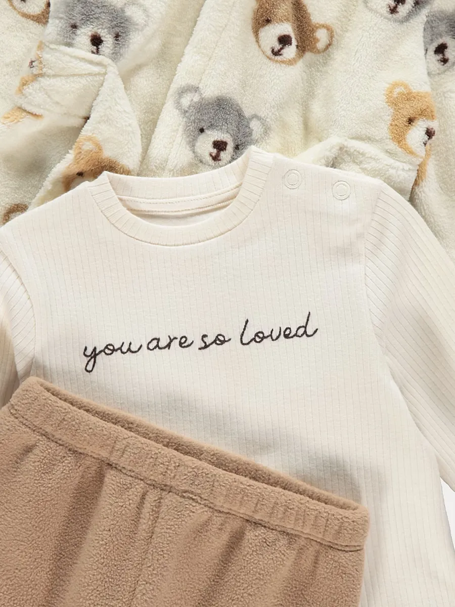Long Sleeve Pyjamas and Bear Fleece Dressing Gown