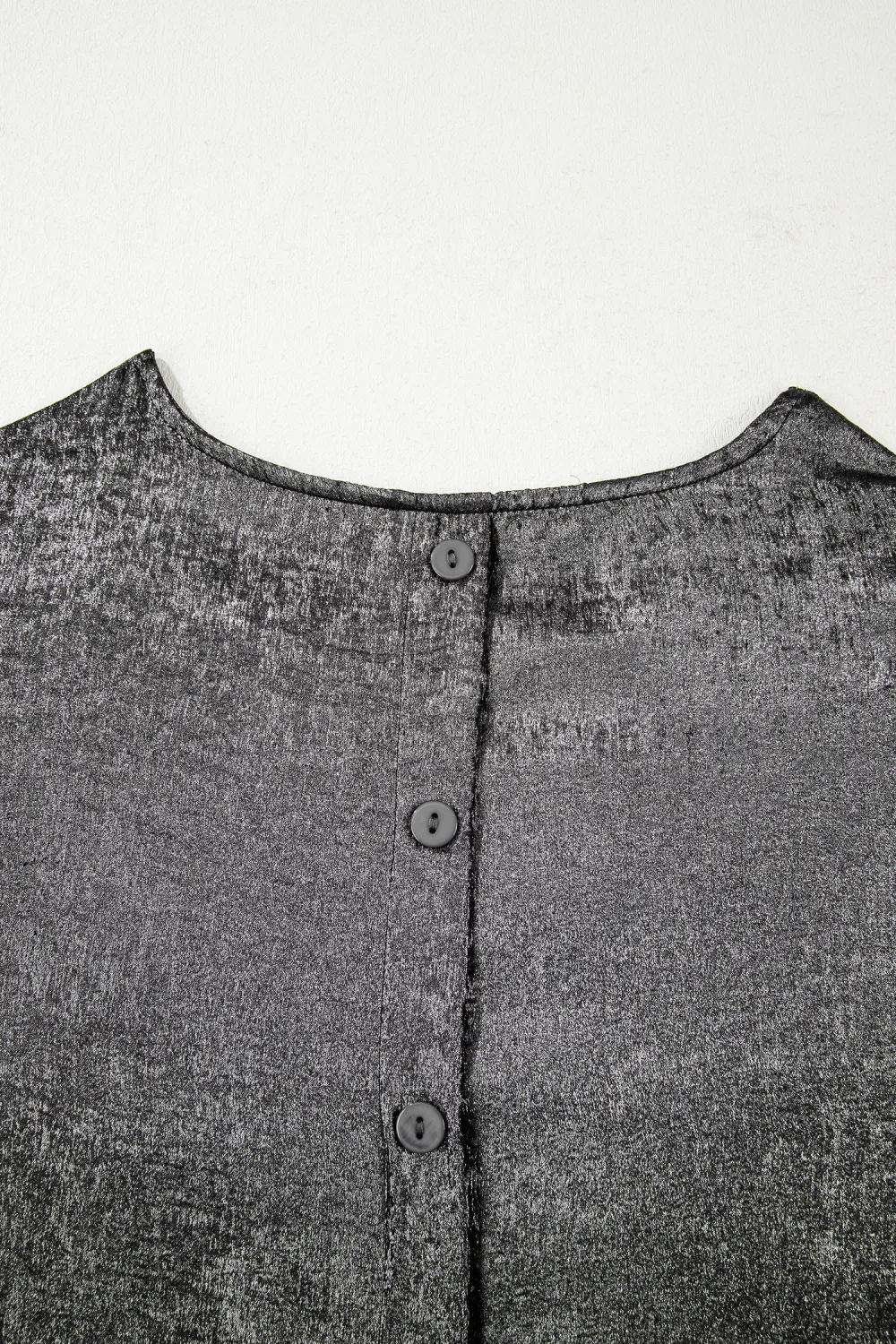Silvery Metallic Round Neck Ruffle Top