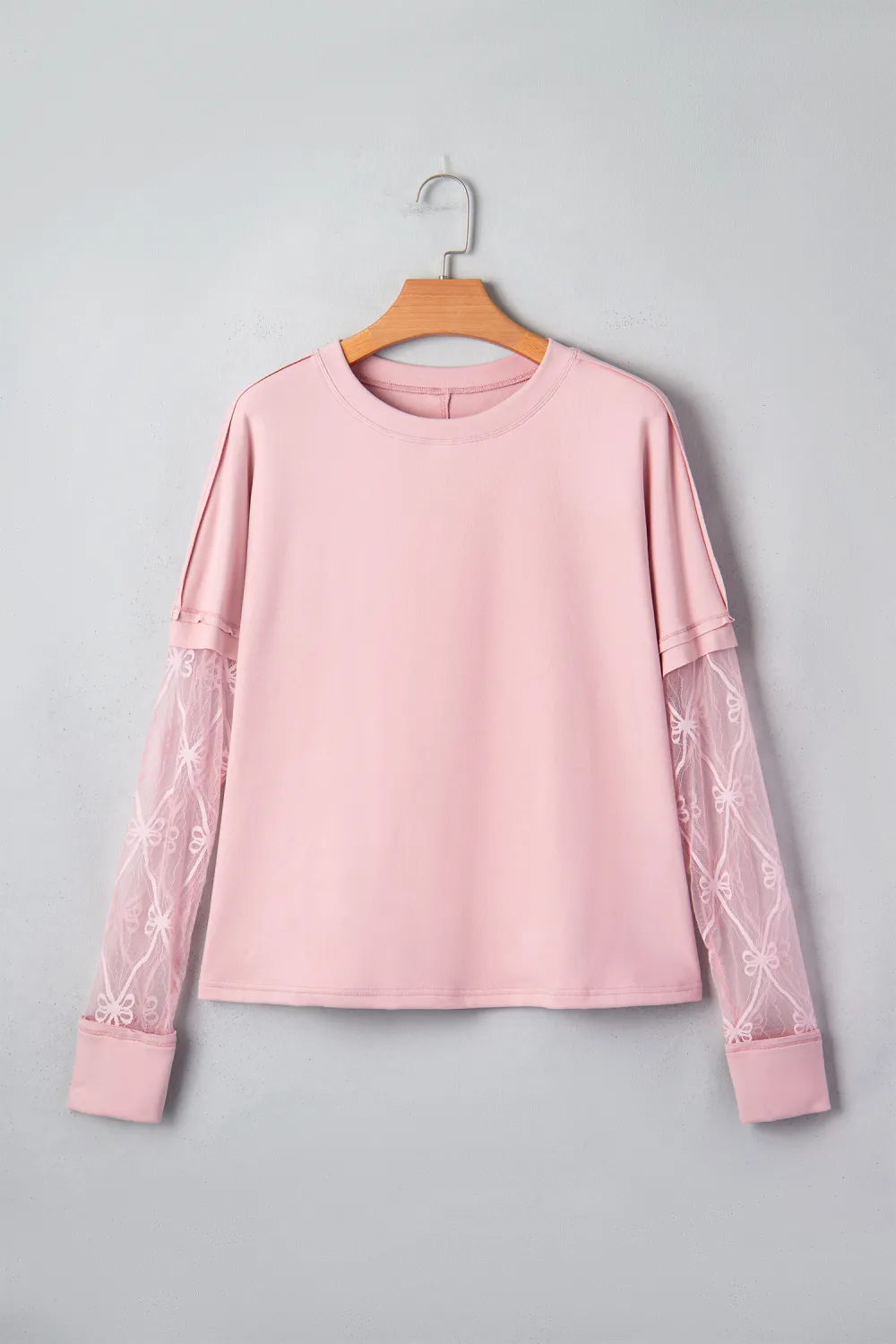 Light Pink Bow Textured Patchwork Tee