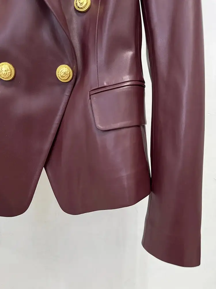 Faux Leather Double Breasted Blazer