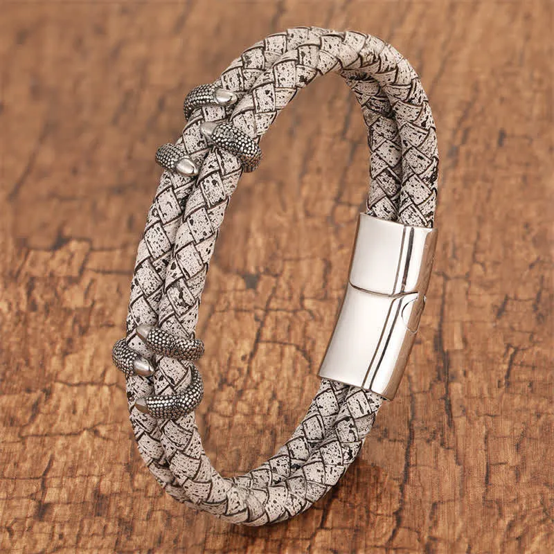 Braided Leather Dragon Claw Stainless Steel Bracelet