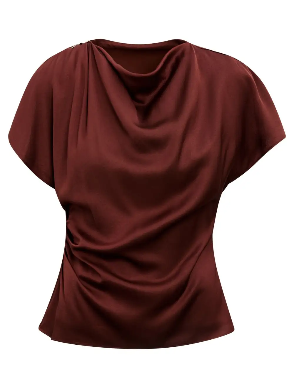 Burgundy Cowl Neck Draped Satin Blouse