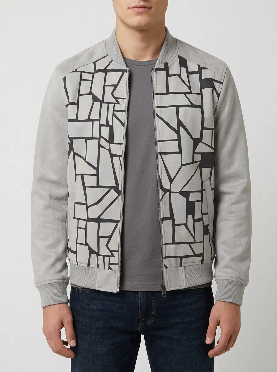 Men's Geometric Abstract Pattern Printed Bomber Jacket Everyday Design
